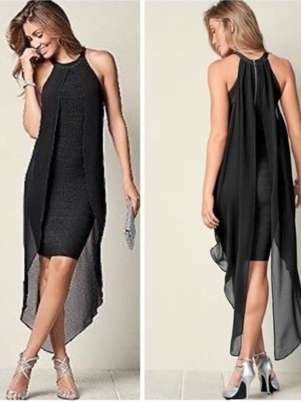 VENUS Black Chiffon Overlay Bandage Dress Size 6 High Neckline Whimsigoth